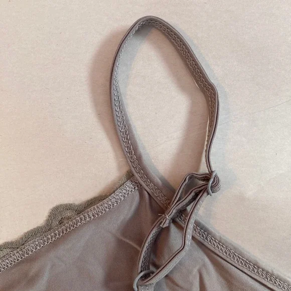 Studio Y Womens Floral Lace Trim Cami Gray Preppy Sweetheart Neckline (Size XL) - Picture 5 of 9